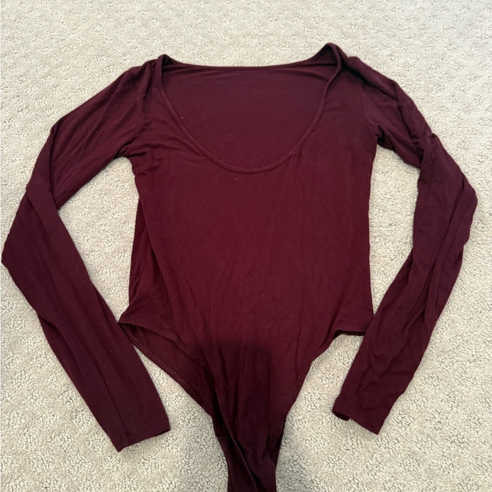Burgundy Scoop Neck Long Sleeve Bodysuit